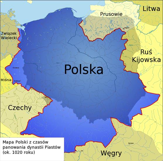 Historia Polski. Historyczne mapy - 1020 panowanie dynastii Piastów.jpg